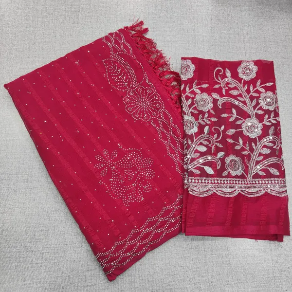 Popcorn saree with work blouse | SR237
